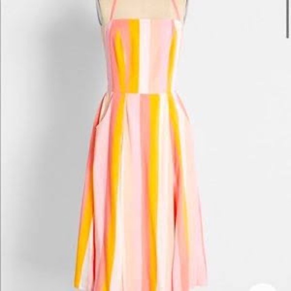 LIKE NEW Modcloth x Collectif Sandy-Lynn Peachy Stripe Dress Pink Striped Halter - Picture 9 of 9